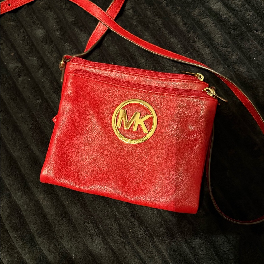 Michael Kors Red and Gold Crossbody Bag with Glossy Finish